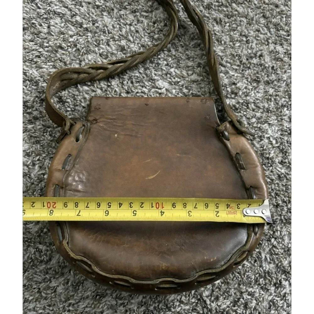 Vintage Hippie Hobo Brown Leather Handcrafted Bag Purse Flower Power Western 70s